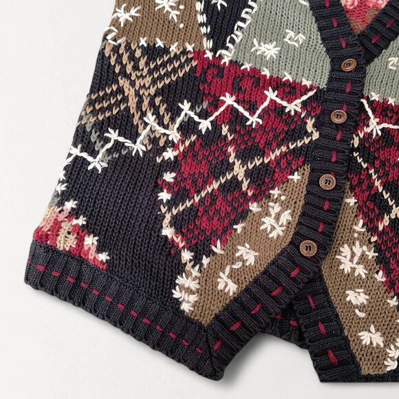 90s Embroidered Grandmacore Dark Floral Sweater Vest Cottagecore Whimsygoth Sz S - Picture 6 of 9